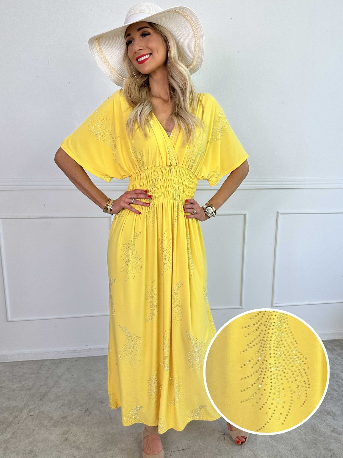 Pams Leaf Crystal - Lang elastisk kjole med mønster af similisten